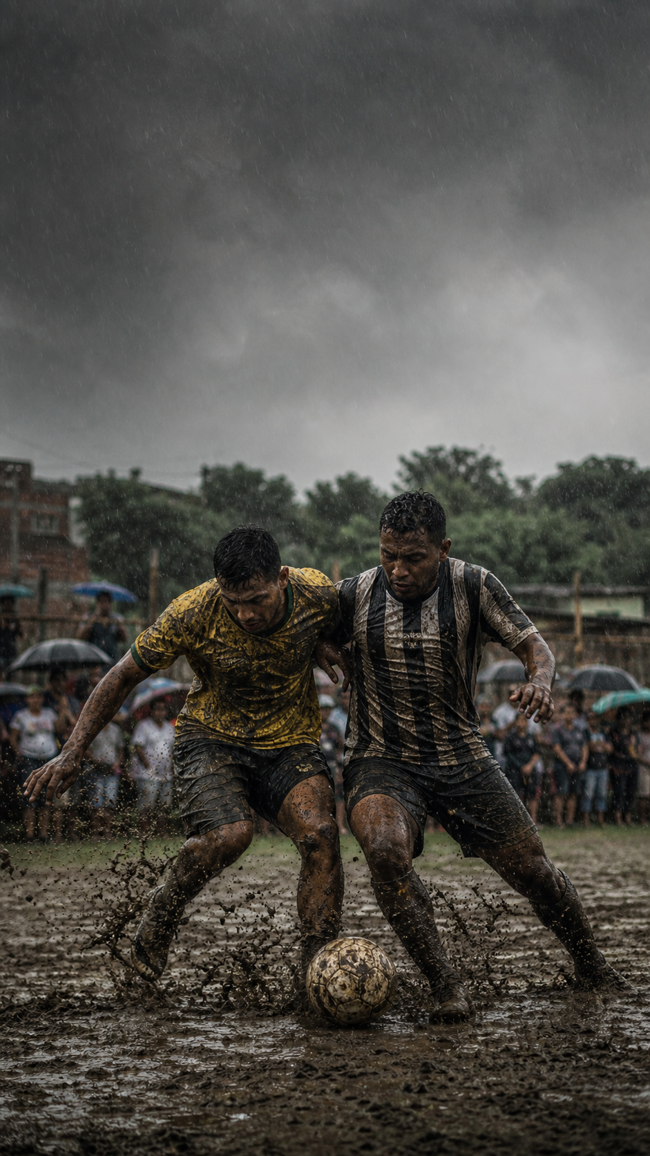 Jogo de várzea na chuva e no barro