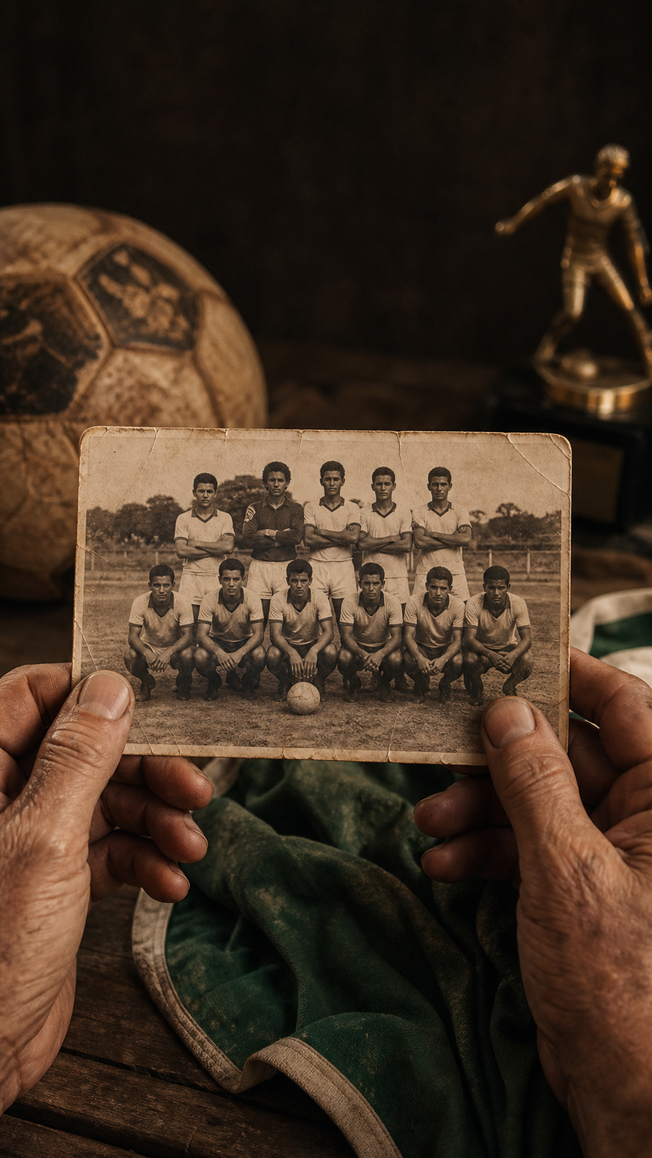 Foto antiga de time de várzea sendo preservada