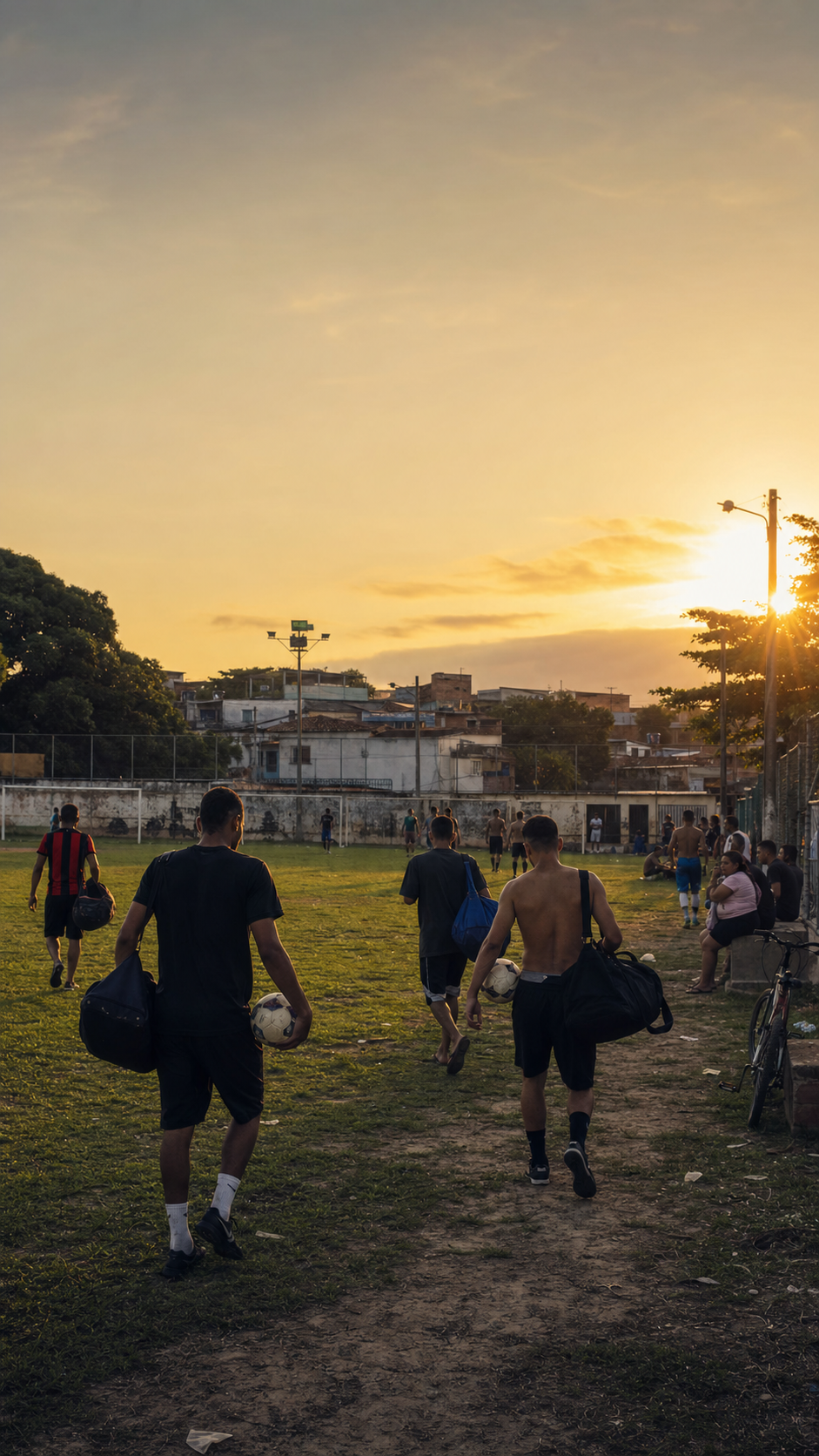 Campo de bairro com futebol de várzea